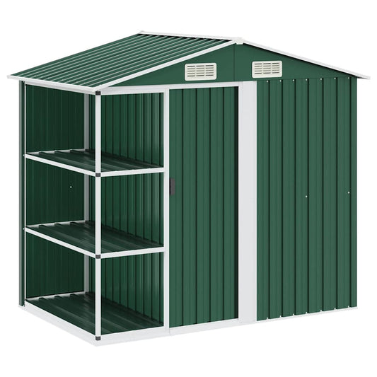 47104 vidaXL Garden Shed with Rack Green 205x130x183 cm Iron