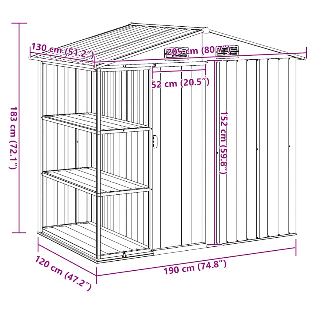 vidaXL Garden Shed | Green | Galvanised iron, plastic | 205x130x183 cm