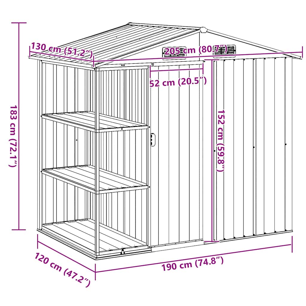 47105 vidaXL Garden Shed with Rack Brown 205x130x183 cm Iron
