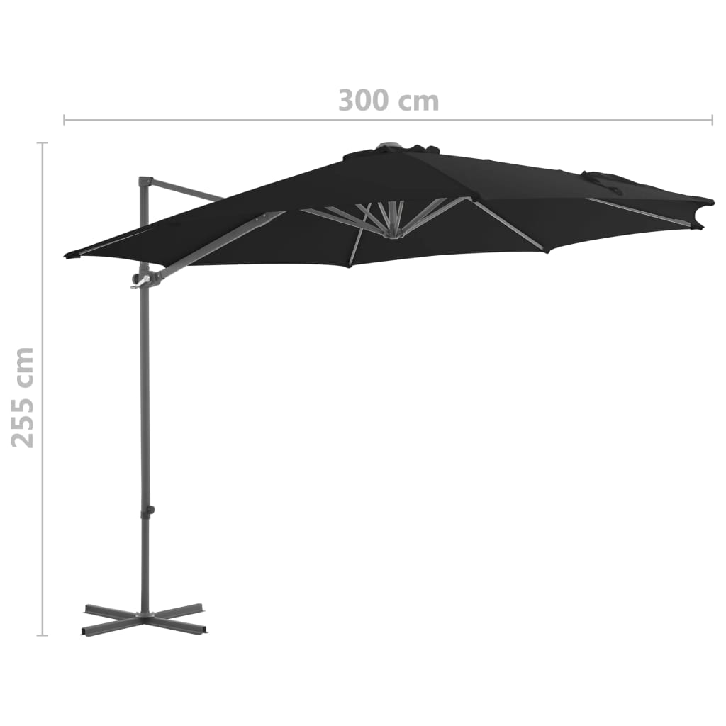 vidaXL Cantilever Garden Parasol with Steel Pole Black 300 cm