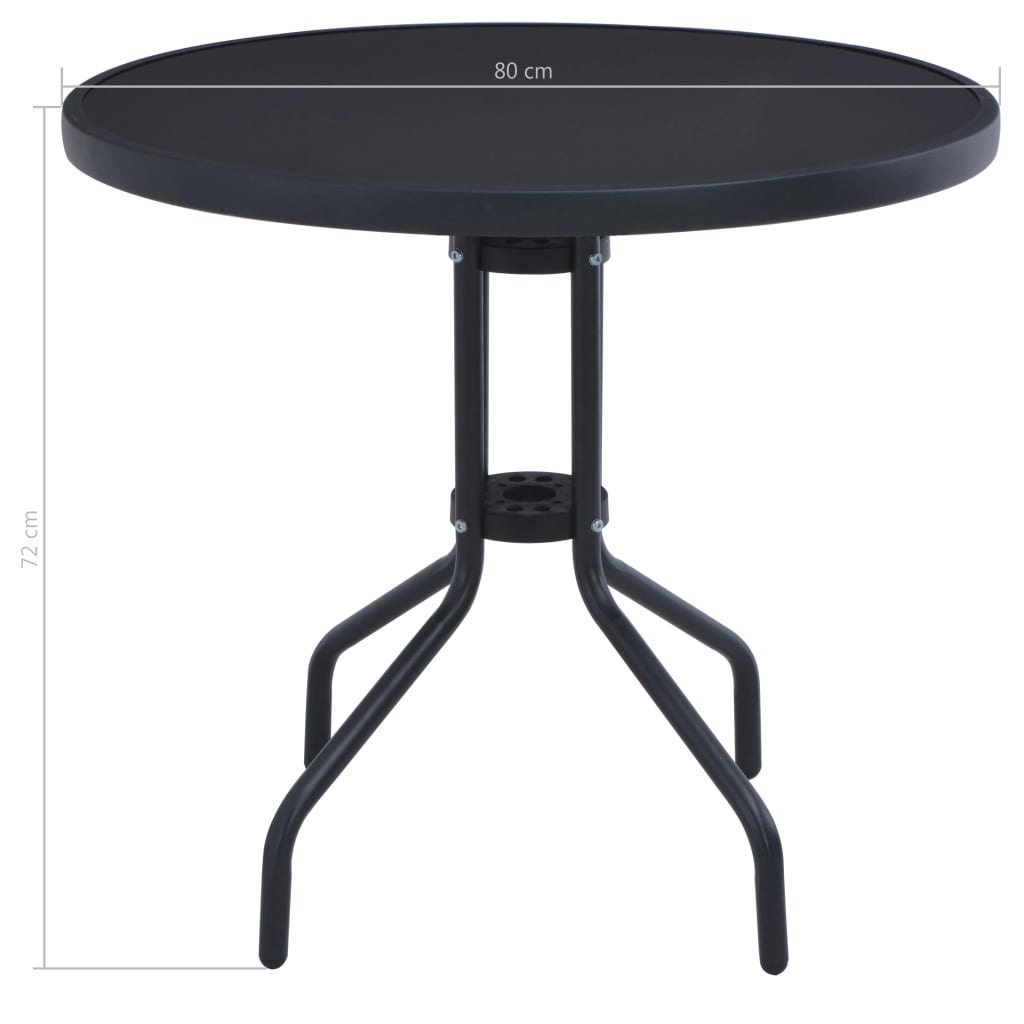 vidaXL Garden Table | Black | Powder coated steel | 80 cm | Durable