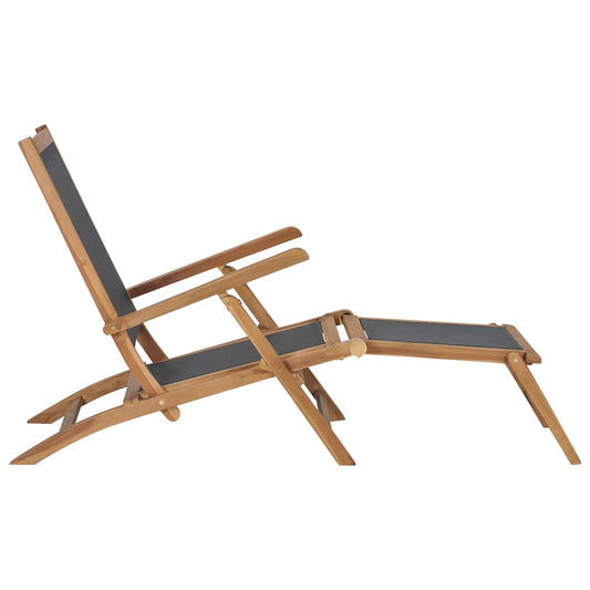 47410 vidaXL Deck Chair with Footrest Solid Teak Wood Black