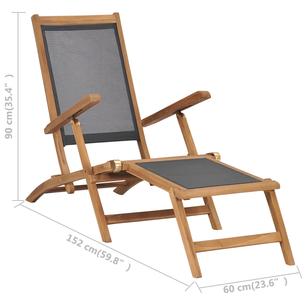 vidaXL Deck Chair with Footrest Solid Teak Wood Black