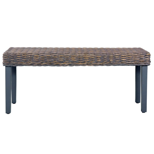 vidaXL Bench 110 cm Grey Natural Kubu Rattan and Solid Mahogany Wood