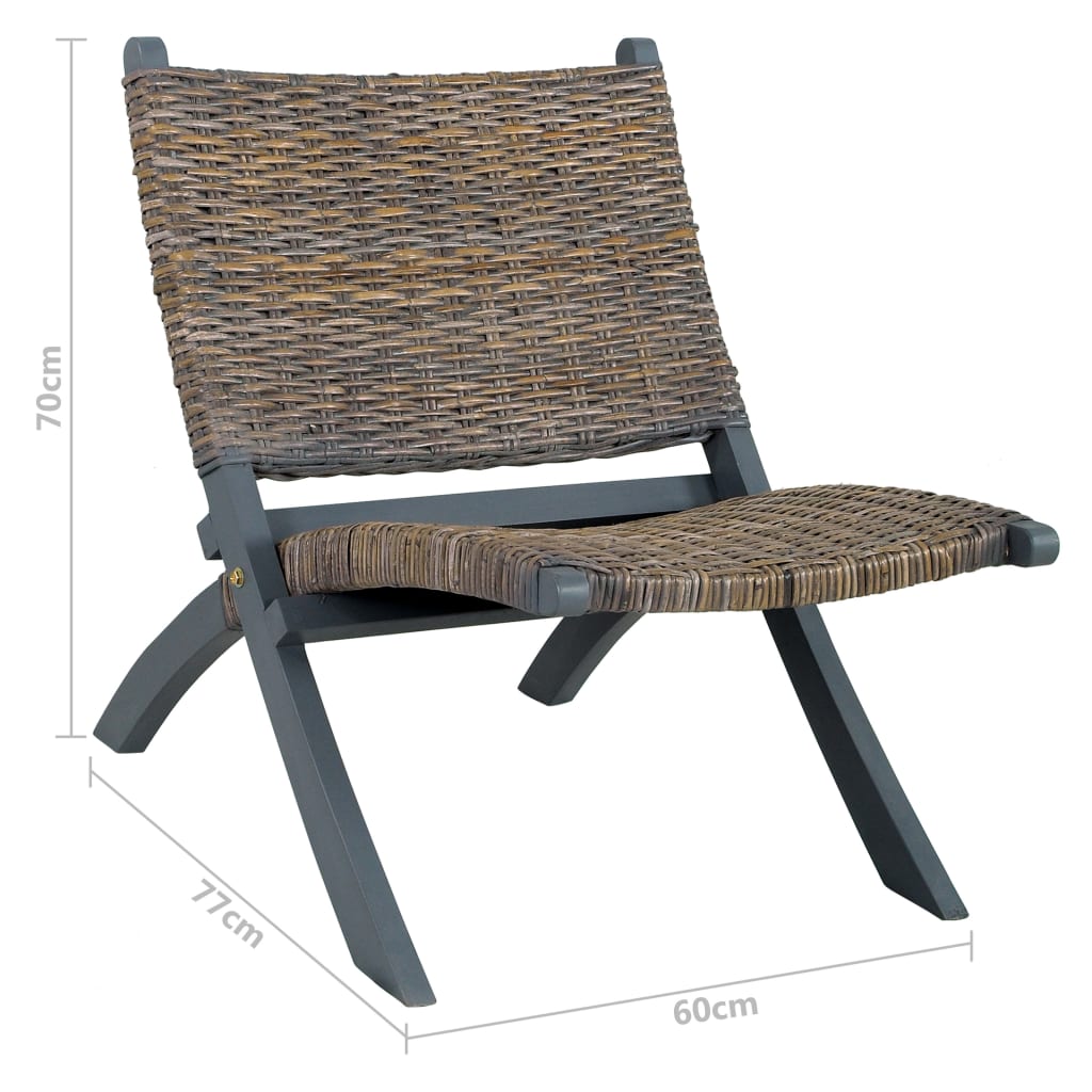 vidaXL Relaxing Chair Grey Natural Kubu Rattan and Solid Mahogany Wood
