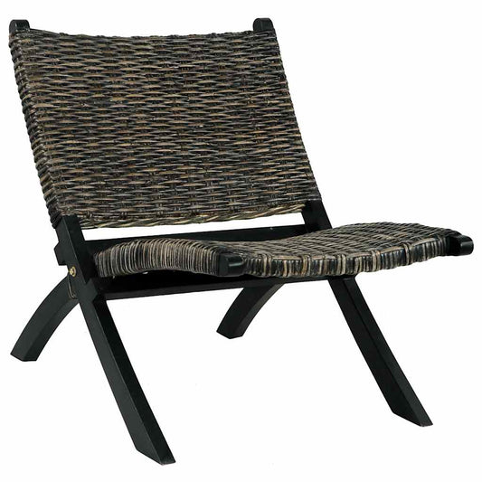 285802 vidaXL Relaxing Chair Black Natural Kubu Rattan and Solid Mahogany Wood
