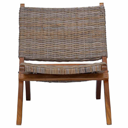 285803 vidaXL Relaxing Chair Natural Kubu Rattan and Solid Mahogany Wood