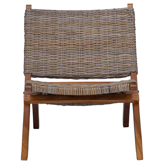 285803 vidaXL Relaxing Chair Natural Kubu Rattan and Solid Mahogany Wood