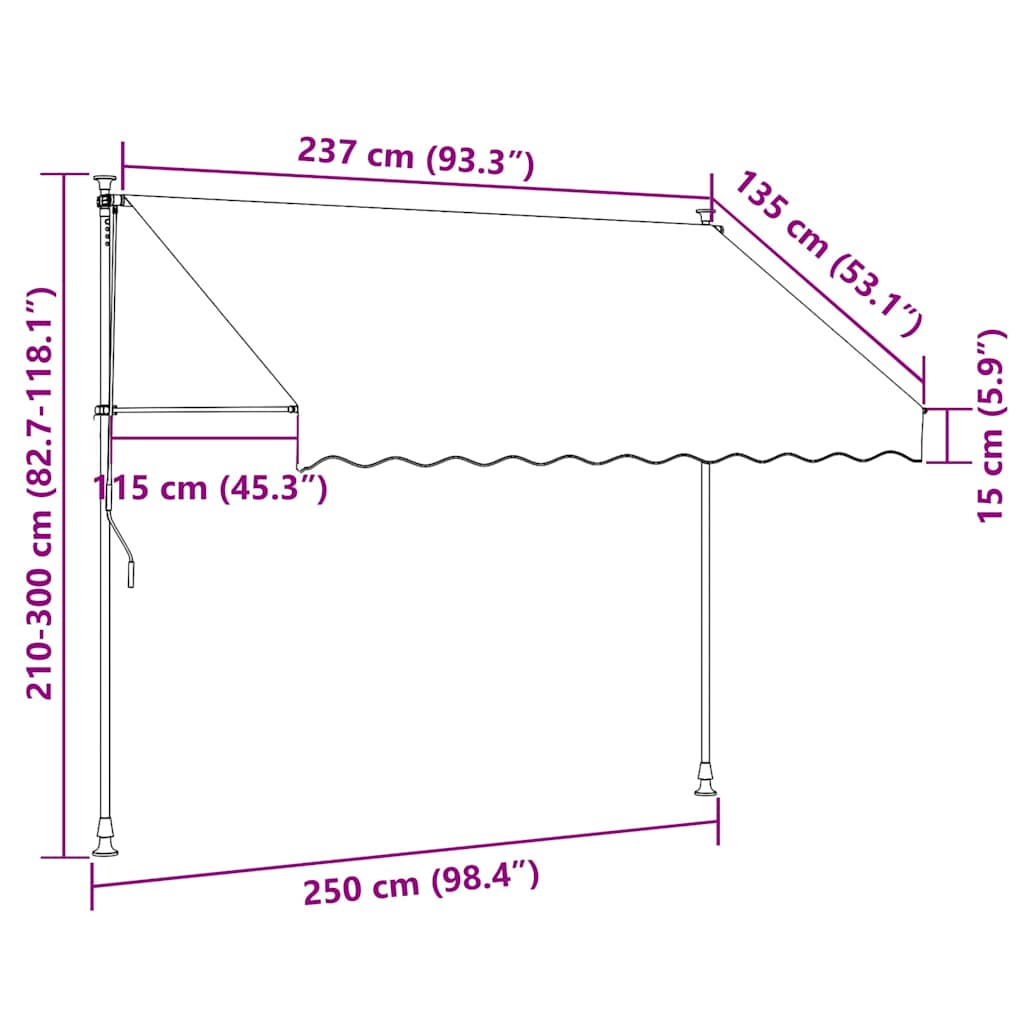 vidaXL Manual Retractable Awning with LED 250 cm Blue and White