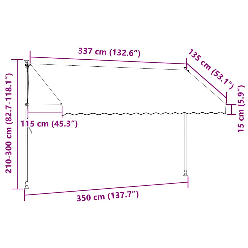 vidaXL Manual Retractable Awning with LED 350 cm Blue and White