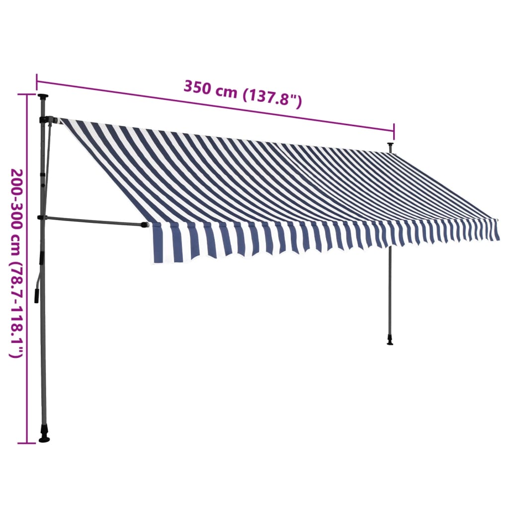 vidaXL Manual Retractable Awning with LED 350 cm Blue and White