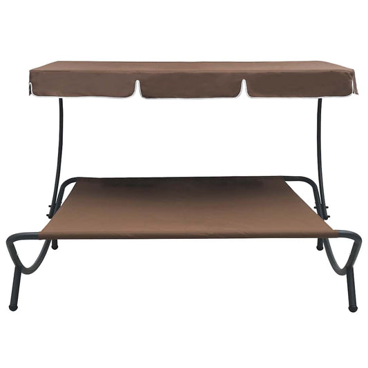 48072 vidaXL Outdoor Lounge Bed with Canopy Brown