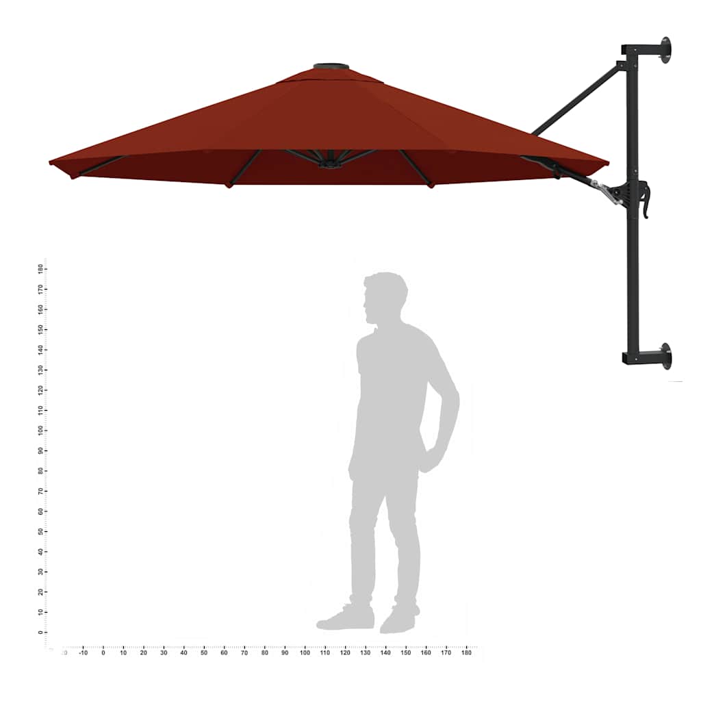vidaXL Wall-Mounted Garden Parasol with Metal Pole 300 cm Terracotta