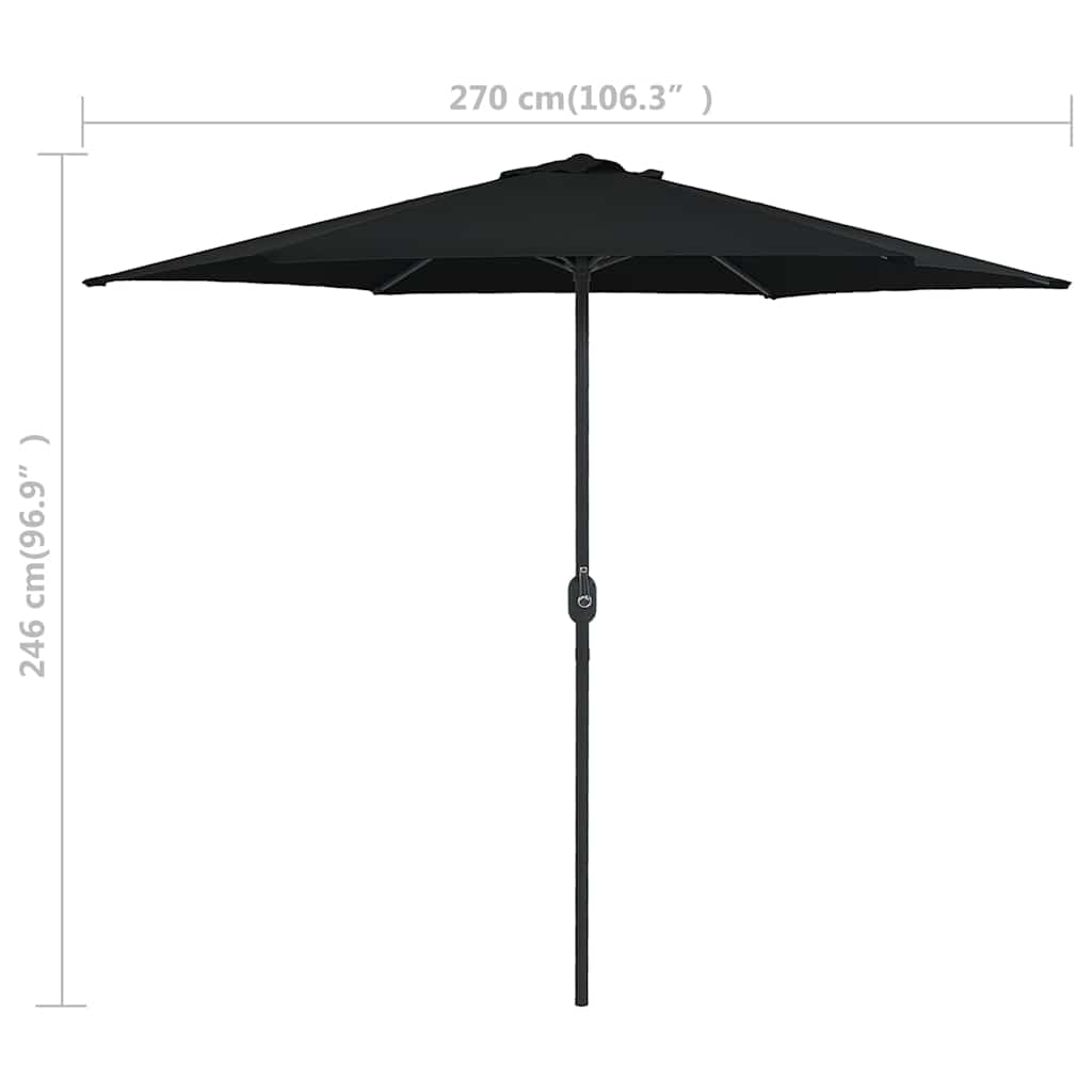 vidaXL Garden Parasol with Aluminium Pole 270x246 cm Black