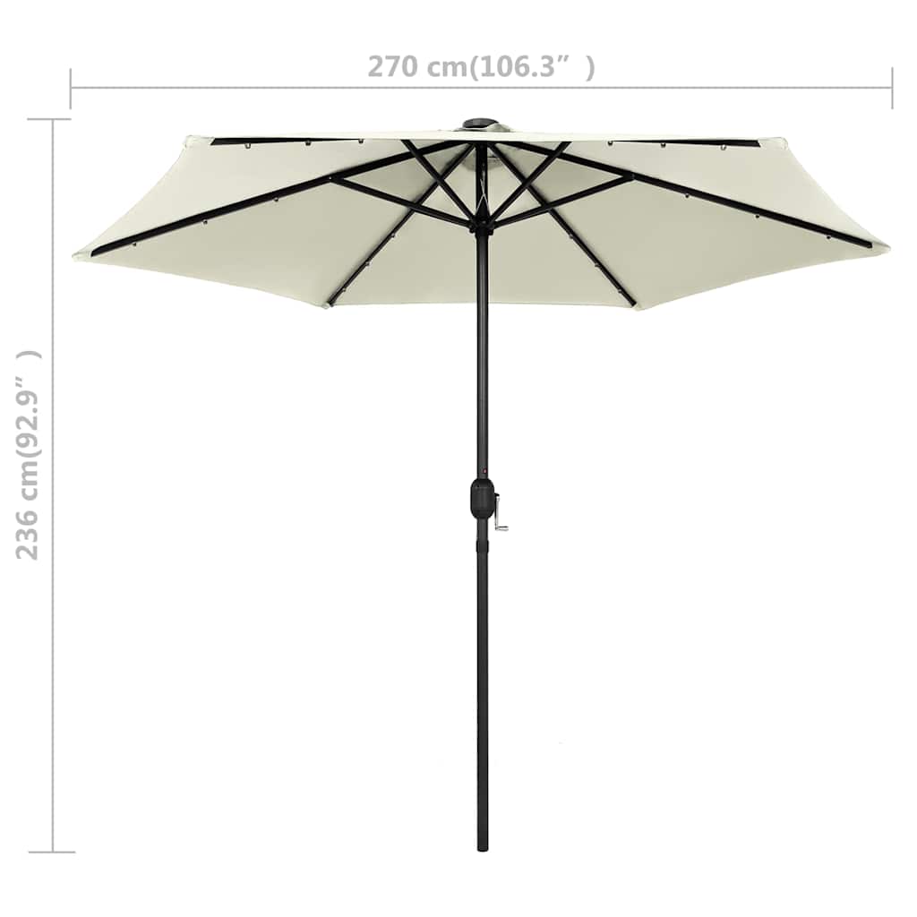 vidaXL Garden Parasol with LED Lights&Aluminium Pole 270 cm Sand White