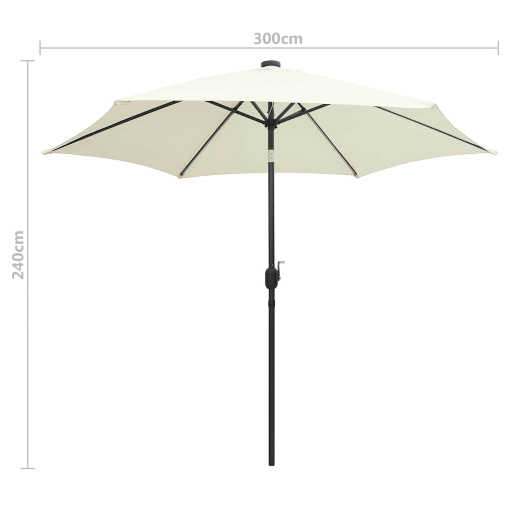 vidaXL Garden Parasol with LED Lights&Aluminium Pole 300 cm Sand White