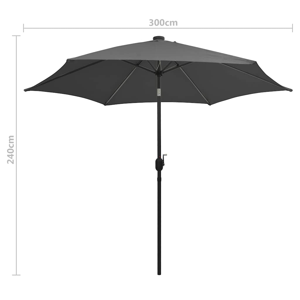 vidaXL Garden Parasol with LED Lights&Aluminium Pole 300 cm Anthracite
