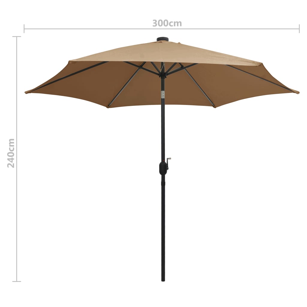 vidaXL Garden Parasol with LED Lights&Aluminium Pole 300 cm Taupe