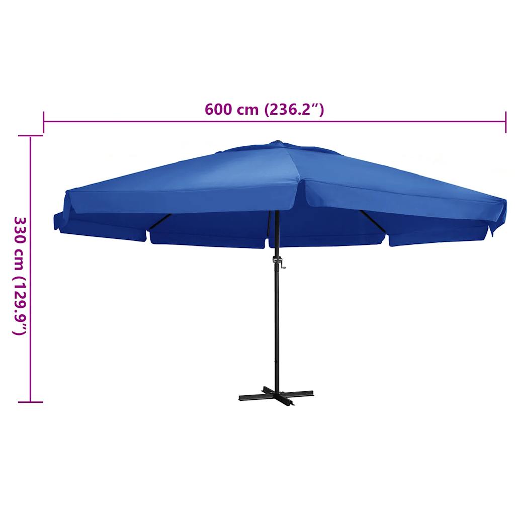 vidaXL Garden Parasol with Aluminium Pole 600 cm Azure Blue