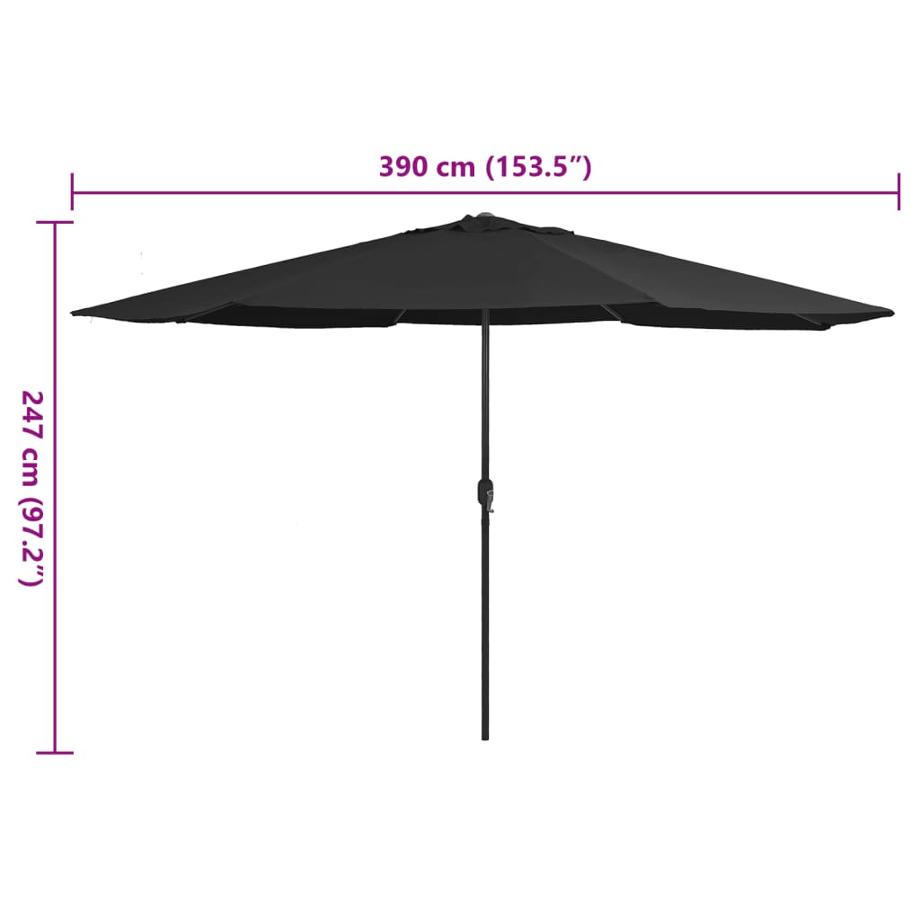 vidaXL Garden Parasol | Black | Metal, Polyester | Large | Tiltable