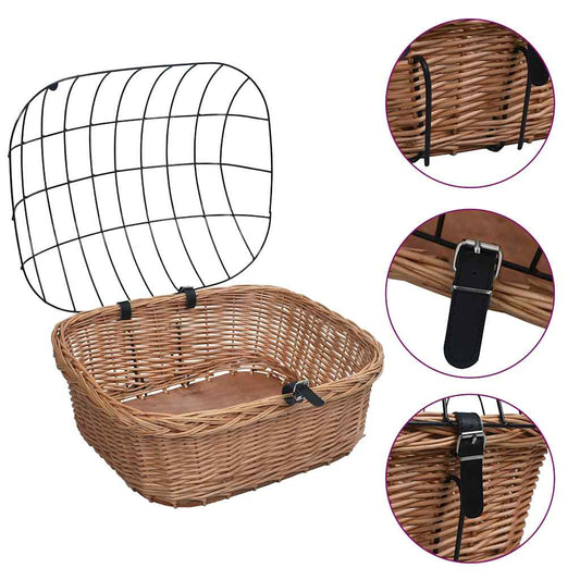 170902 vidaXL Bike Front Basket with Cover 50x45x35 cm Natural Willow