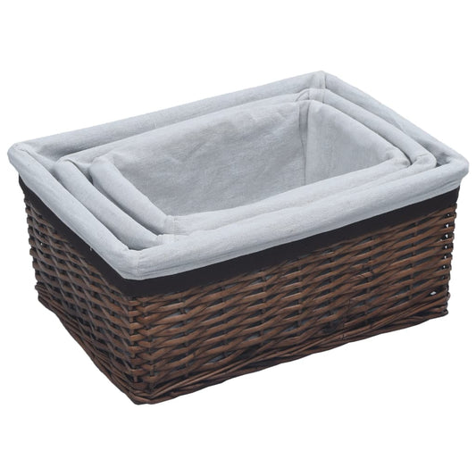 vidaXL 3 Piece Nesting Basket Set Brown Willow