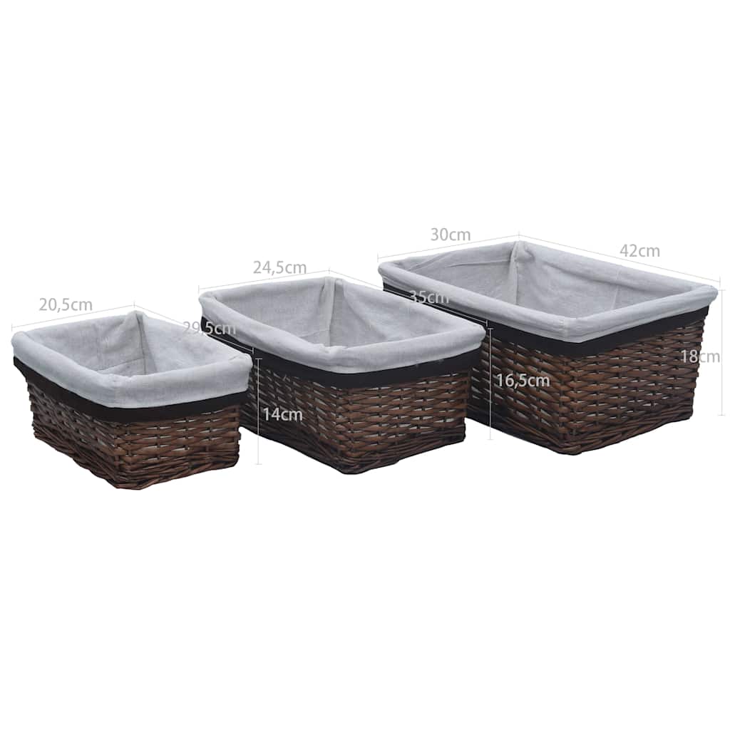 286977 vidaXL 3 Piece Nesting Basket Set Brown Willow