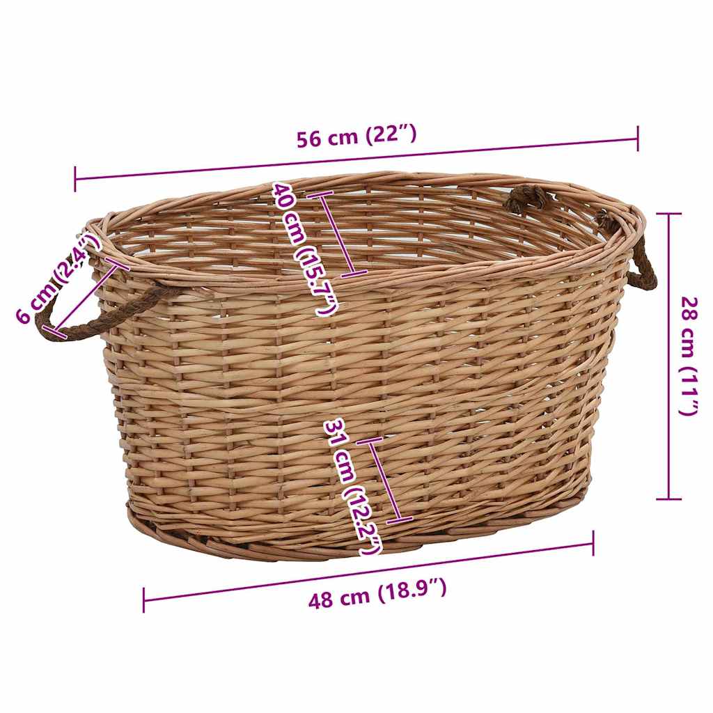 vidaXL Firewood Basket with Carrying Handles 56x40x28cm Natural Willow