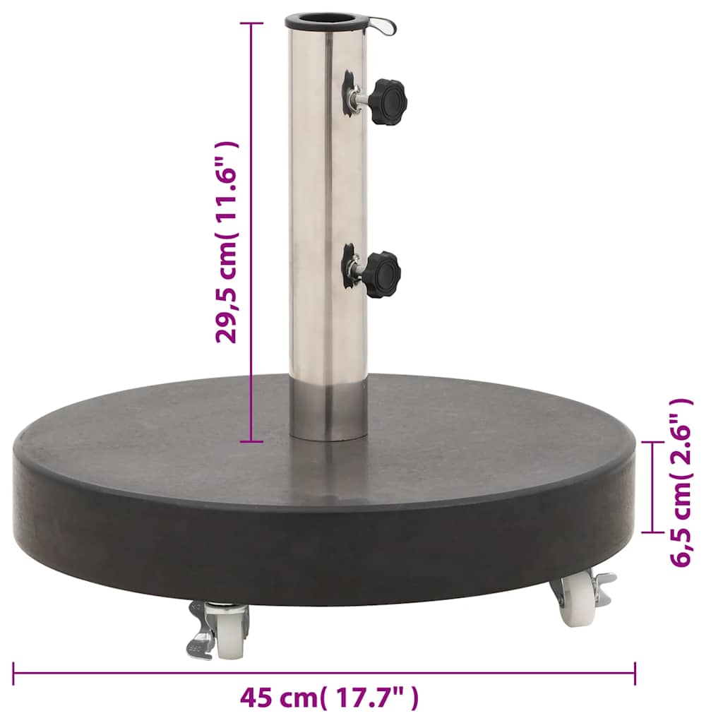 vidaXL Parasol Base | Black | Granite, Stainless Steel | 30 kg | Rollable