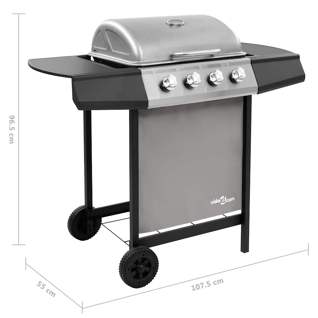 vidaXL Gas BBQ Grill with 4 Burners Black and Silver