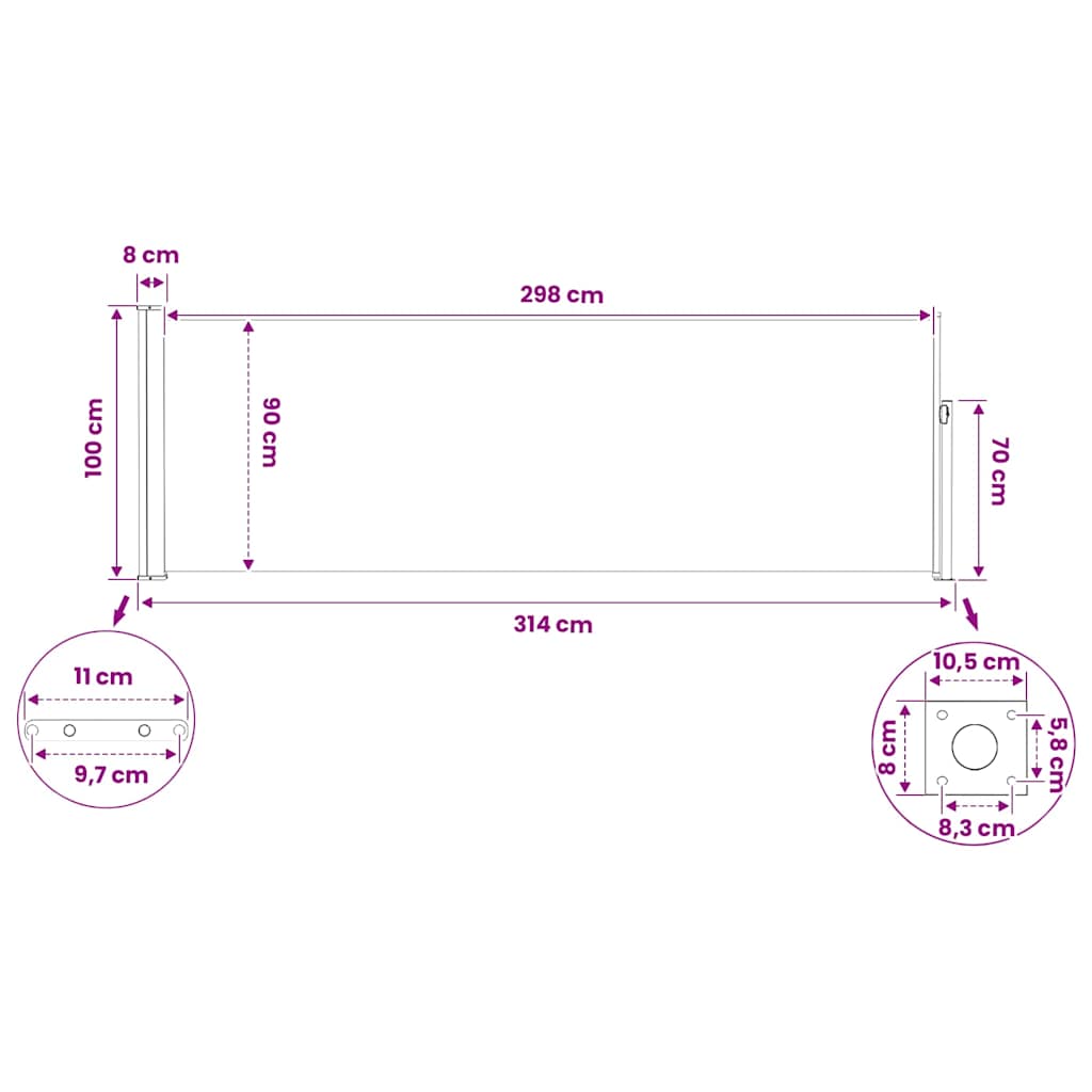vidaXL Patio Retractable Side Awning 100x314 cm Red