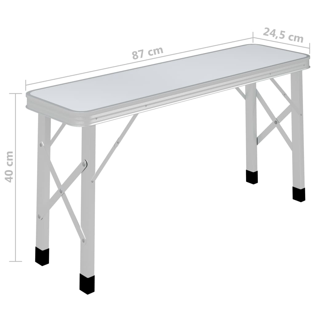48181 vidaXL Folding Camping Table with 2 Benches Aluminium White