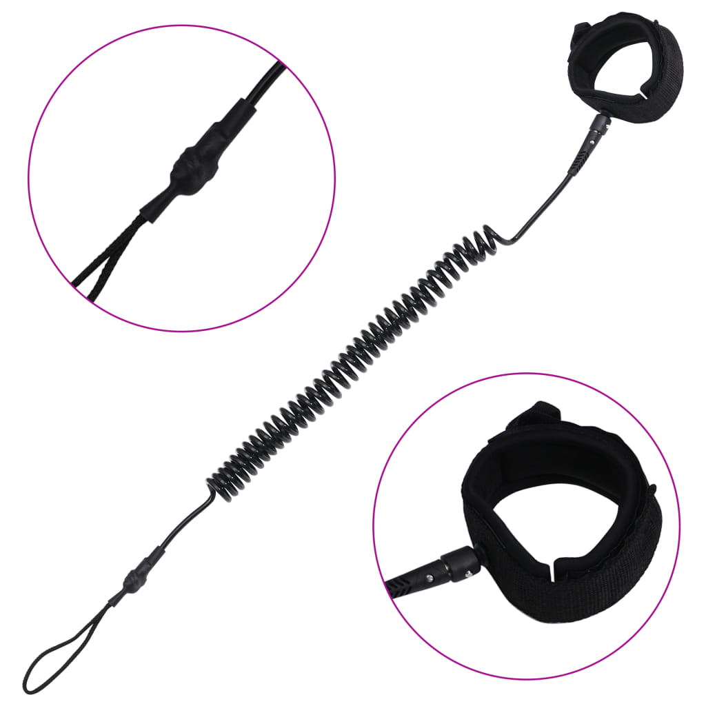 92205 vidaXL SUP Coiled Leash Black 10 inch