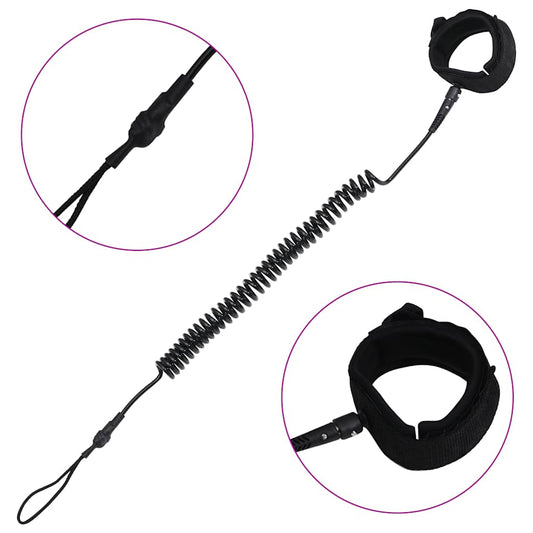 92205 vidaXL SUP Coiled Leash Black 10 inch