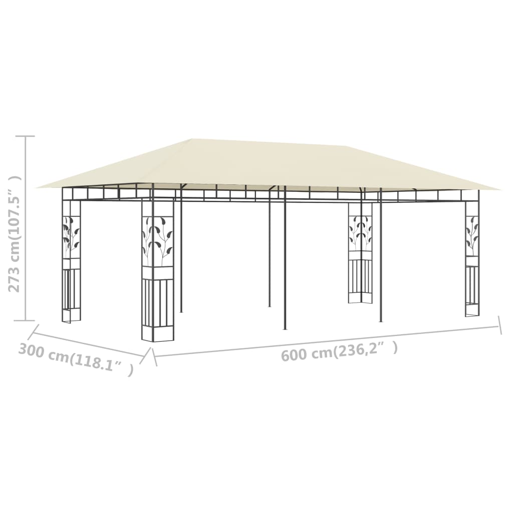 vidaXL Gazebo with Mosquito Net 6x3x2.73 m Cream