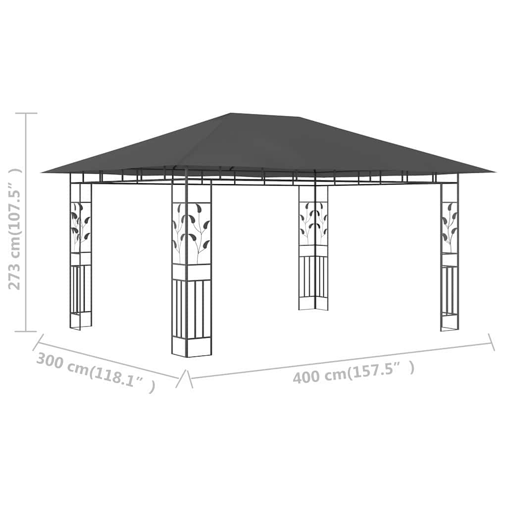 vidaXL Gazebo with Mosquito Net 4x3x2.73 m Anthracite 180 g/m²