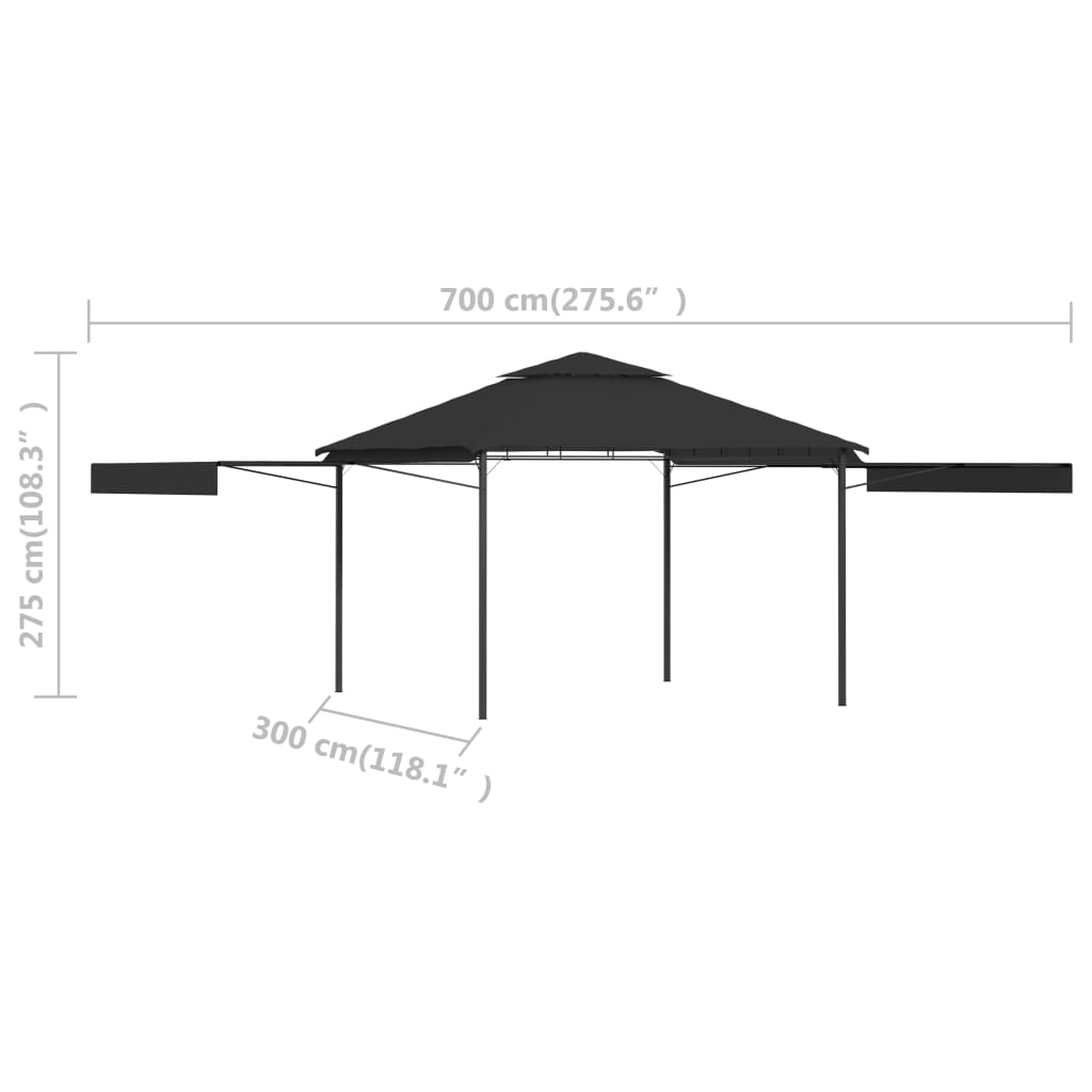 vidaXL Gazebo with Double Extending Roofs 3x3x2.75 m Anthracite 180g/m²