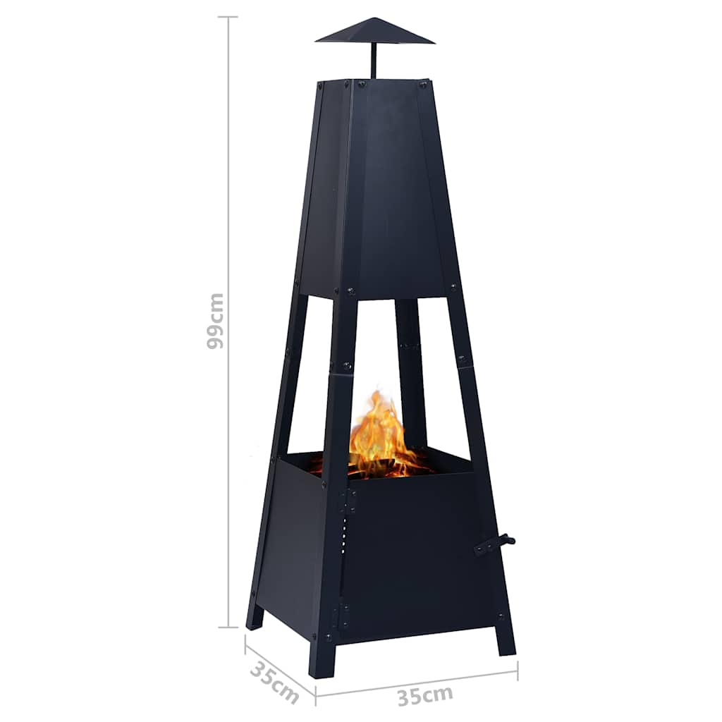 46648 vidaXL Fire Pit Black 35x35x99 cm Steel