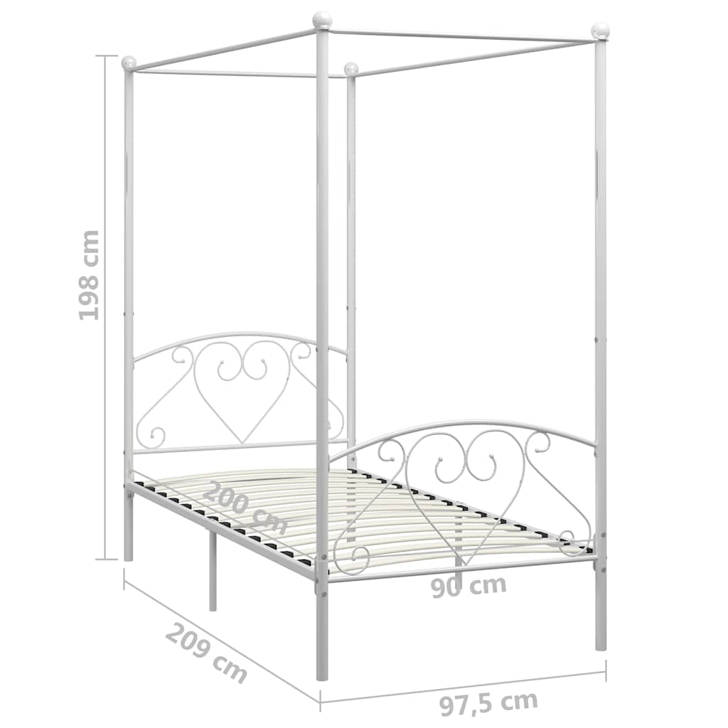 vidaXL Canopy Bed Frame without Mattress White Metal 90x200 cm