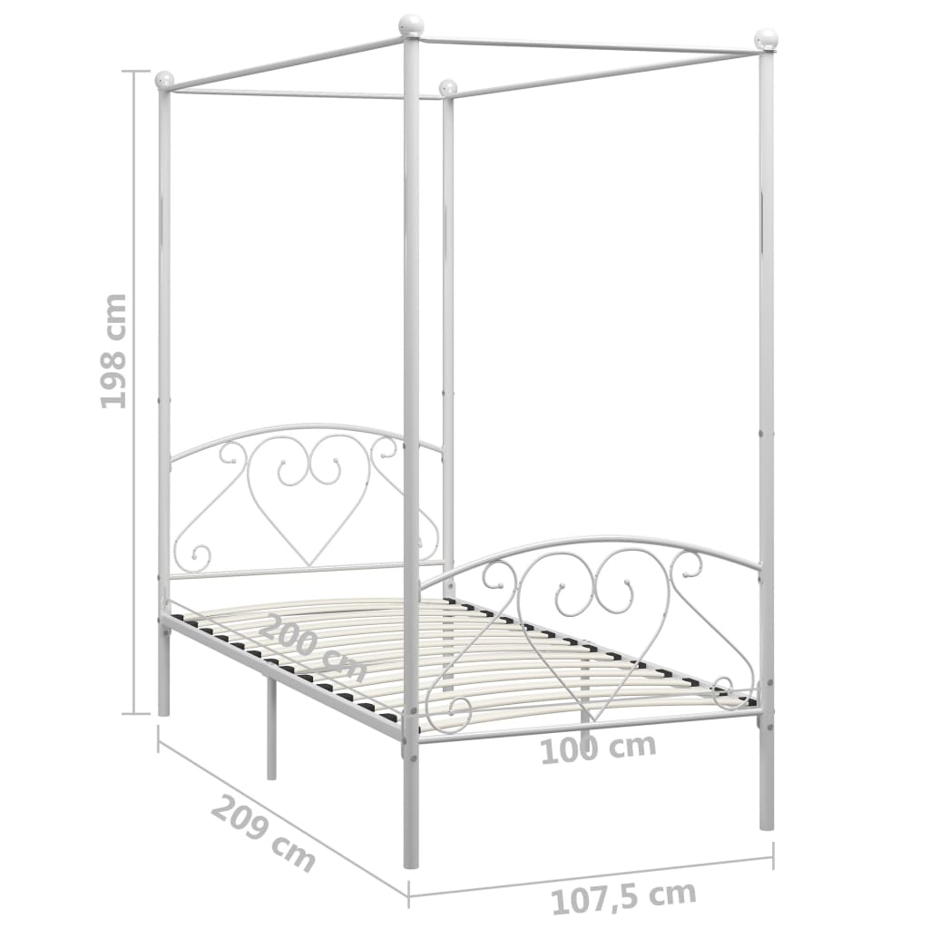 vidaXL Bed Frame | White | Metal | Single | Durable | Bed Frame | Rectangular