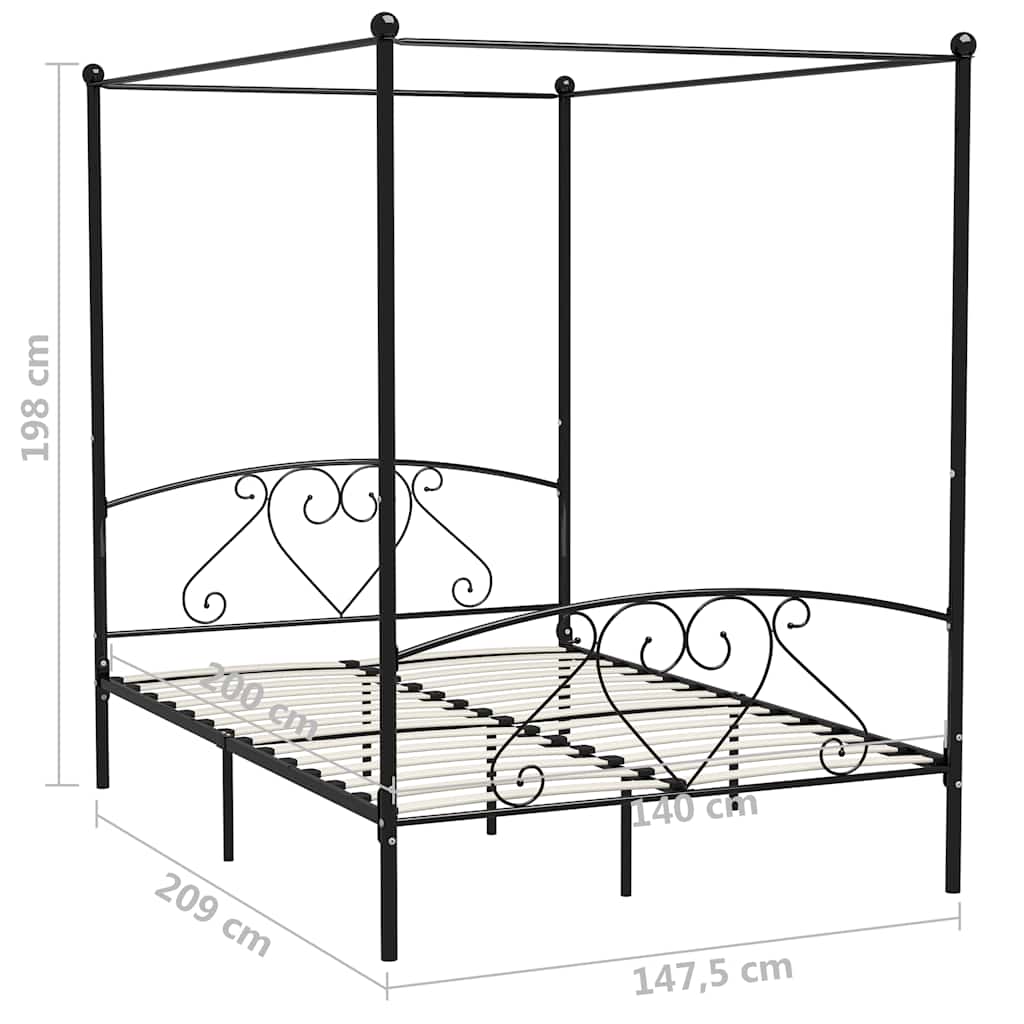 vidaXL Bed Frame | Black | Metal | 140x200 cm | Bed Frame | Rectangular