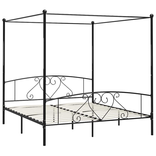 vidaXL Bed Frame without Mattress with Canopy Black 180x200 cm Super King Metal