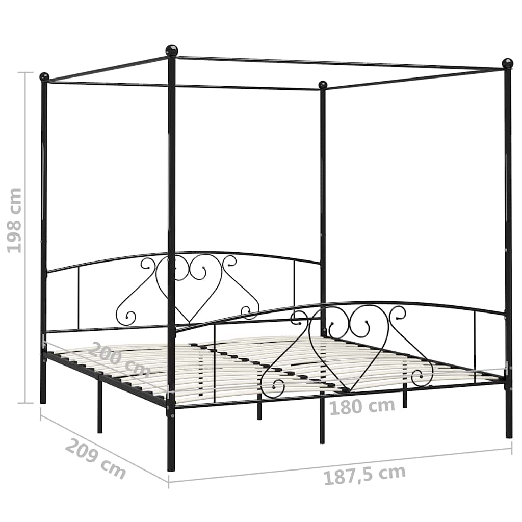 vidaXL Bed Frame without Mattress with Canopy Black 180x200 cm Metal