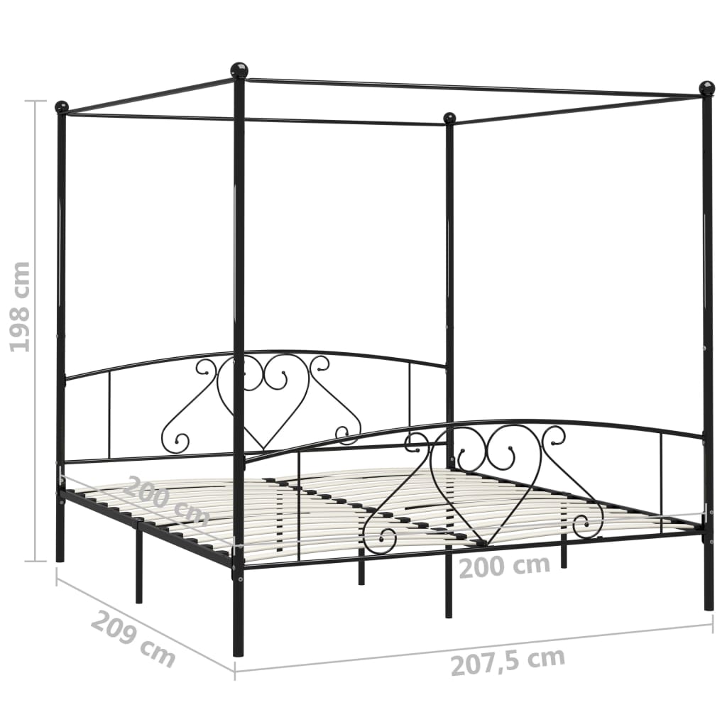 vidaXL Bed Frame without Mattress with Canopy Black 200x200 cm Metal