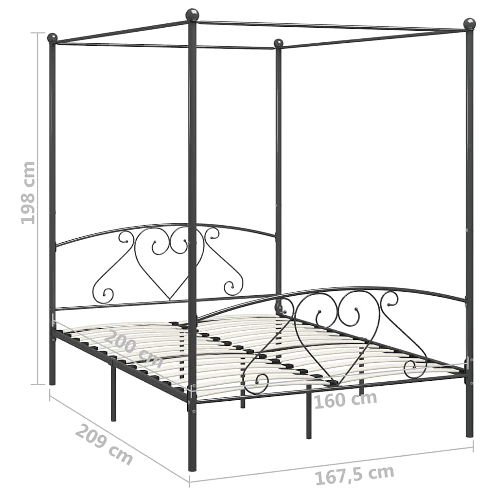 vidaXL Canopy Bed Frame without Mattress Grey Metal 160x200 cm