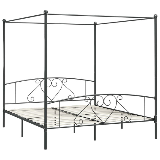 284445 vidaXL Canopy Bed Frame without Mattress Grey Metal 180x200 cm Super King