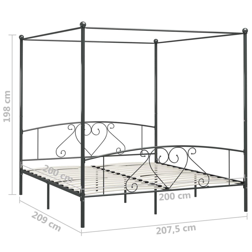 vidaXL Bed Frame | Grey | Metal | 200x200 cm | Classic/Traditional