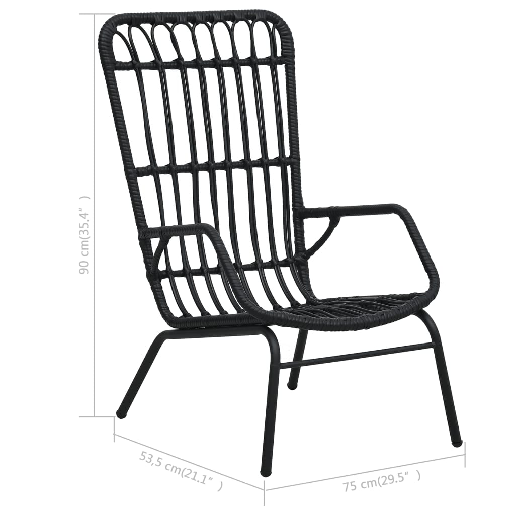 vidaXL Garden Chair | Black | Poly Rattan, Powder-Coated Steel | Medium