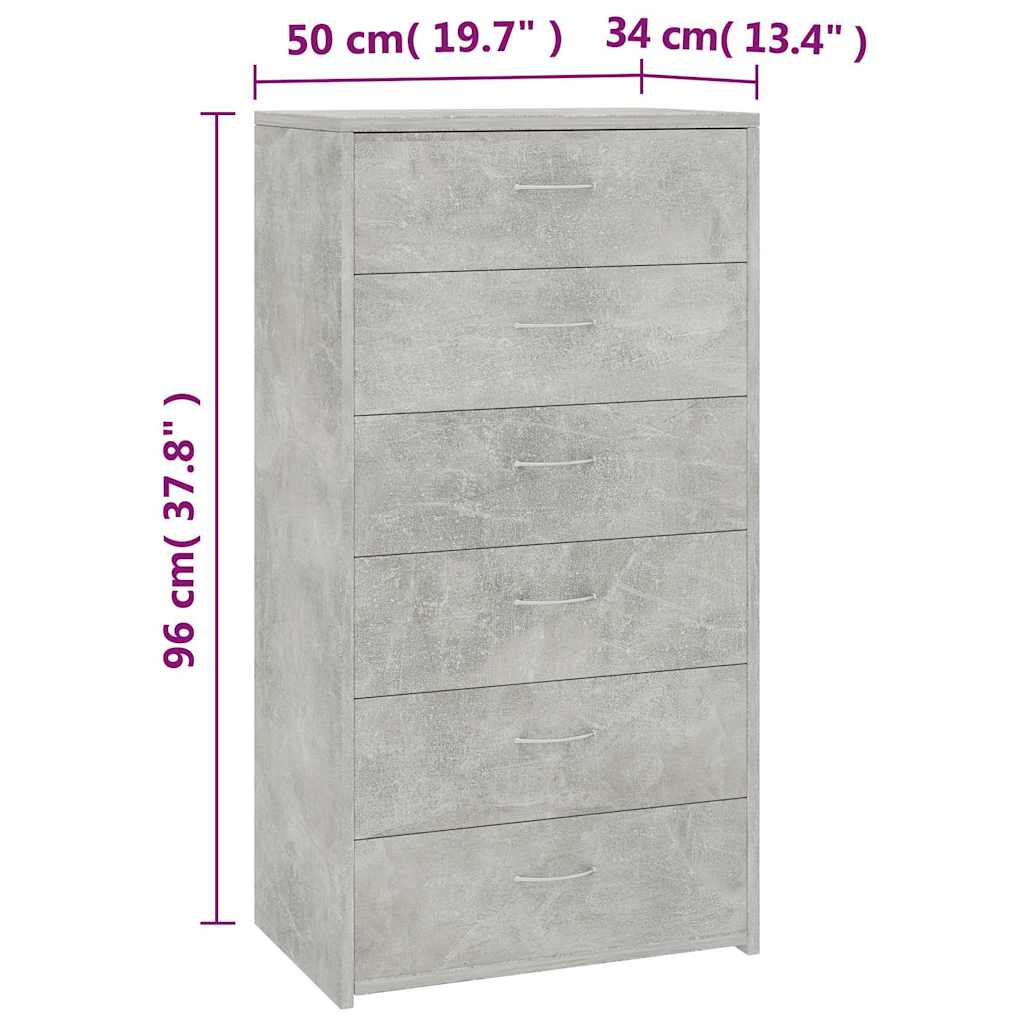 vidaXL Sideboard with 6 Drawers Concrete Grey 50x34x96 cm