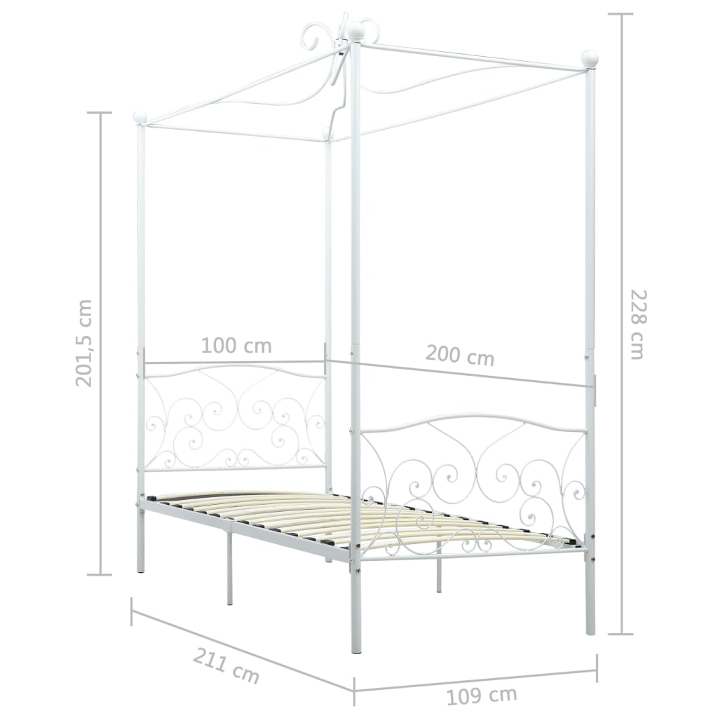 vidaXL Bed Frame | White | Metal frame, Plywood slats | 100x200 cm | Tough